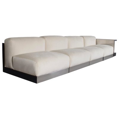 Italian Sectional Sofa in Polished Steel and Velour from Cassina, 1970s, Set of 5-QT-1263317