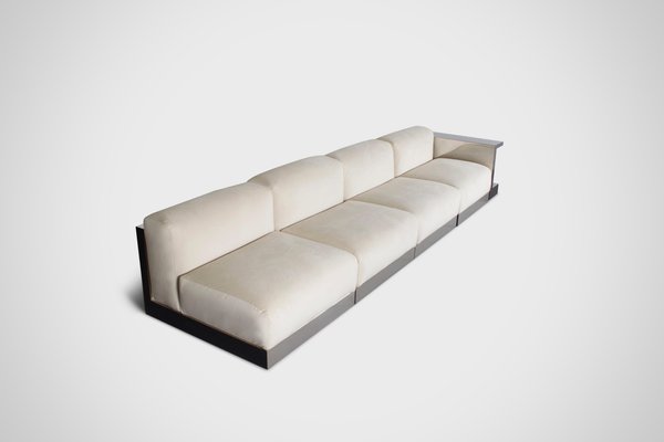 Italian Sectional Sofa in Polished Steel and Velour from Cassina, 1970s, Set of 5-QT-1263317