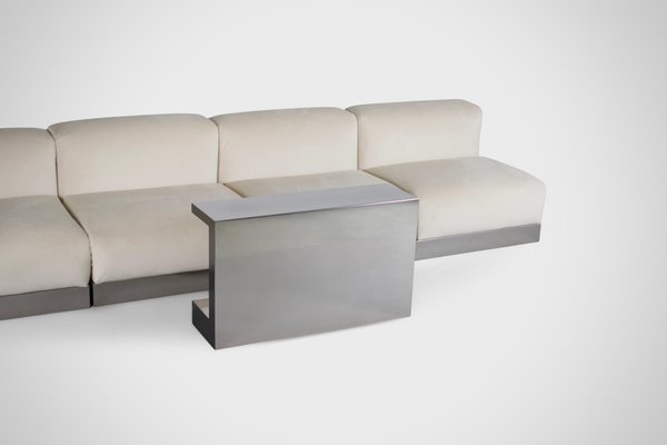 Italian Sectional Sofa in Polished Steel and Velour from Cassina, 1970s, Set of 5-QT-1263317