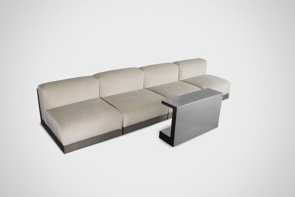 Italian Sectional Sofa in Polished Steel and Velour from Cassina, 1970s, Set of 5-QT-1263317