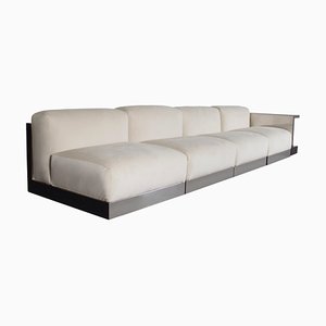 Italian Sectional Sofa in Polished Steel and Velour from Cassina, 1970s, Set of 5-QT-1263317