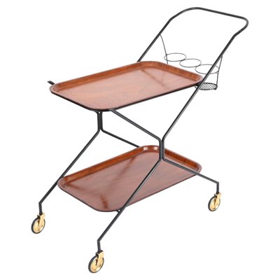 Italian Serving Bar Cart with Bottle Holder in Wood, Metal and Brass, Italy, 1960s-JDR-1790146