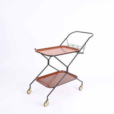 Italian Serving Bar Cart with Bottle Holder in Wood, Metal and Brass, Italy, 1960s-JDR-1790146