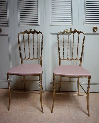 Italian Side Chairs in Golden Brass by Giuseppe Gaetano Descalzi for Chiavari, 1950, Set of 2-EA-1276004