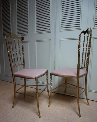 Italian Side Chairs in Golden Brass by Giuseppe Gaetano Descalzi for Chiavari, 1950, Set of 2-EA-1276004