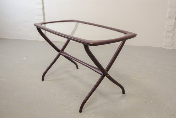 Italian Side Table with Wooden Scissor Frame & Glass Top, 1950s-IXC-892900