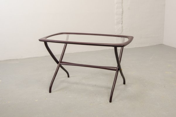 Italian Side Table with Wooden Scissor Frame & Glass Top, 1950s-IXC-892900