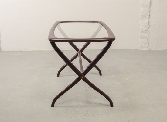 Italian Side Table with Wooden Scissor Frame & Glass Top, 1950s-IXC-892900