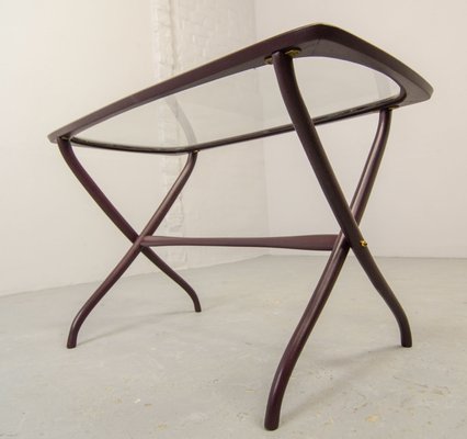 Italian Side Table with Wooden Scissor Frame & Glass Top, 1950s-IXC-892900