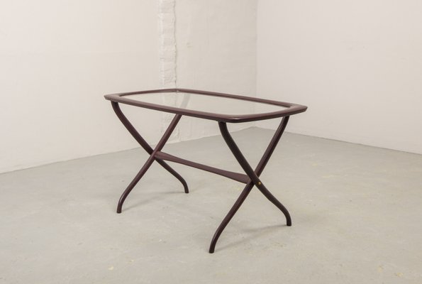 Italian Side Table with Wooden Scissor Frame & Glass Top, 1950s-IXC-892900