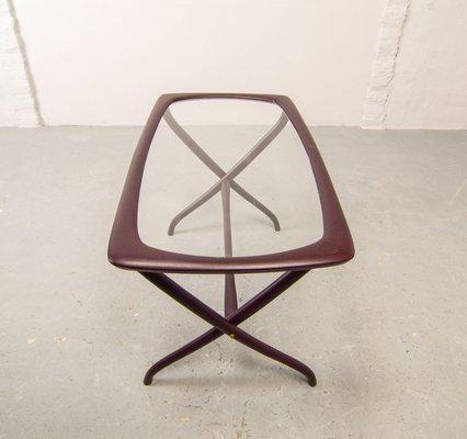 Italian Side Table with Wooden Scissor Frame & Glass Top, 1950s-IXC-892900