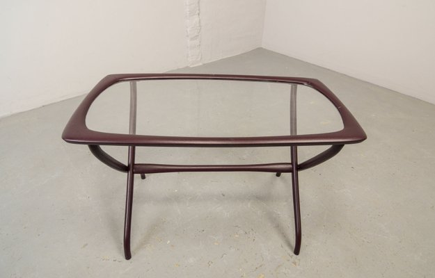 Italian Side Table with Wooden Scissor Frame & Glass Top, 1950s-IXC-892900