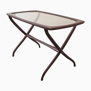 Italian Side Table with Wooden Scissor Frame & Glass Top, 1950s-IXC-892900