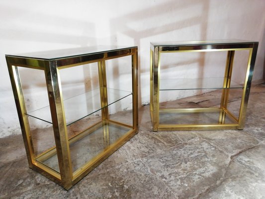 Italian Side Tables in Glass and Brass by Renato Zevi, 1960s, Set of 2-HNE-1420322