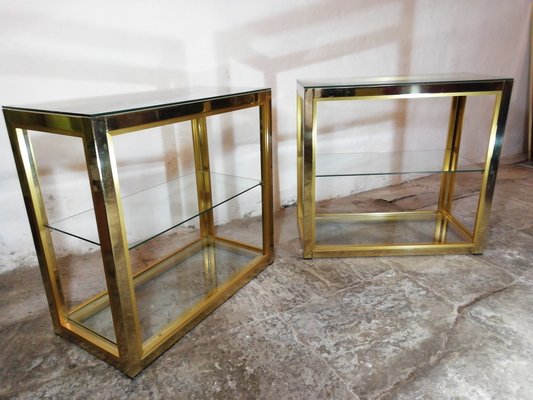 Italian Side Tables in Glass and Brass by Renato Zevi, 1960s, Set of 2-HNE-1420322