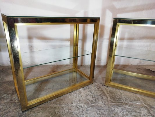 Italian Side Tables in Glass and Brass by Renato Zevi, 1960s, Set of 2-HNE-1420322