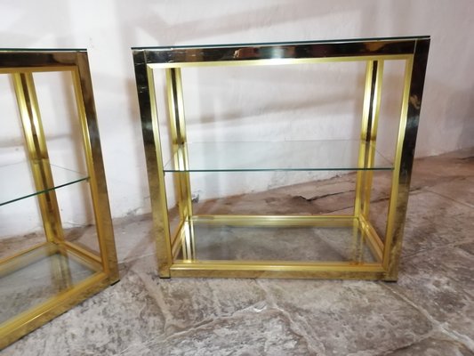 Italian Side Tables in Glass and Brass by Renato Zevi, 1960s, Set of 2-HNE-1420322