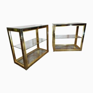 Italian Side Tables in Glass and Brass by Renato Zevi, 1960s, Set of 2-HNE-1420322