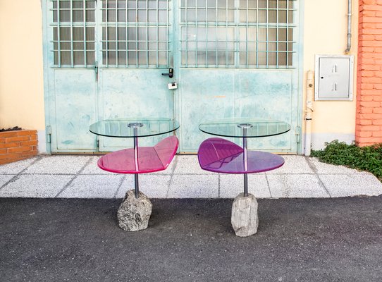 Italian Side Tables with Stone Base from Saporiti Italia, 1980s, Set of 2-VCV-1229076