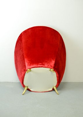 Italian Silver & Cherry Red Velvet Lounge Chair with Brass Feet by Guglielmo Veronesi for ISA Bergamo, 1950s-IXC-895905