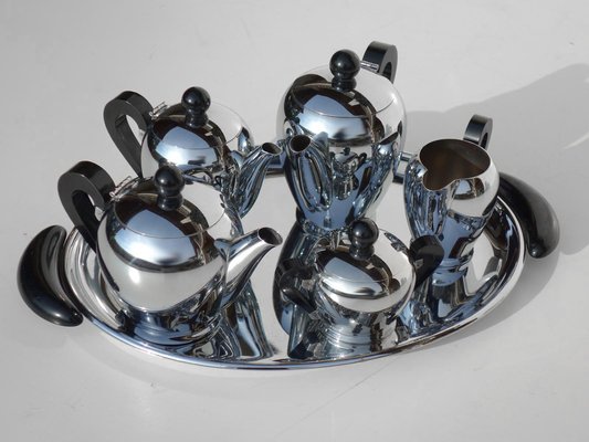 Italian Silver Metal Tea and Coffee Set by Bombè Carlo Alessi, 1945, Set of 6-KGD-1298511