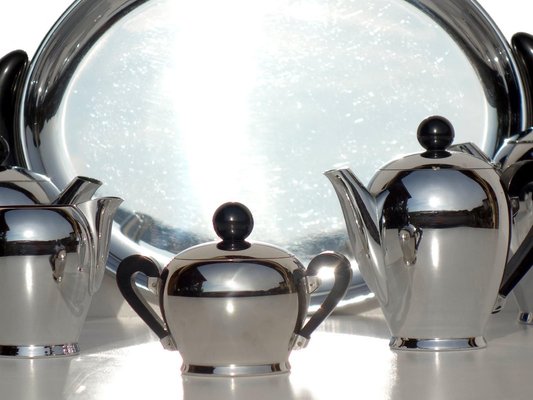 Italian Silver Metal Tea and Coffee Set by Bombè Carlo Alessi, 1945, Set of 6-KGD-1298511