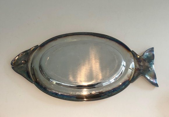 Italian Silver Metal Trays in Fish Shape, 1970s-BA-1394263