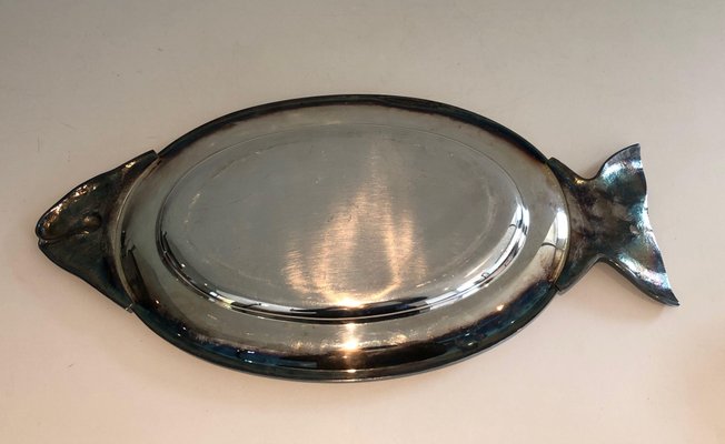 Italian Silver Metal Trays in Fish Shape, 1970s-BA-1394263