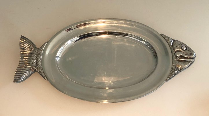 Italian Silver Metal Trays in Fish Shape, 1970s-BA-1394263