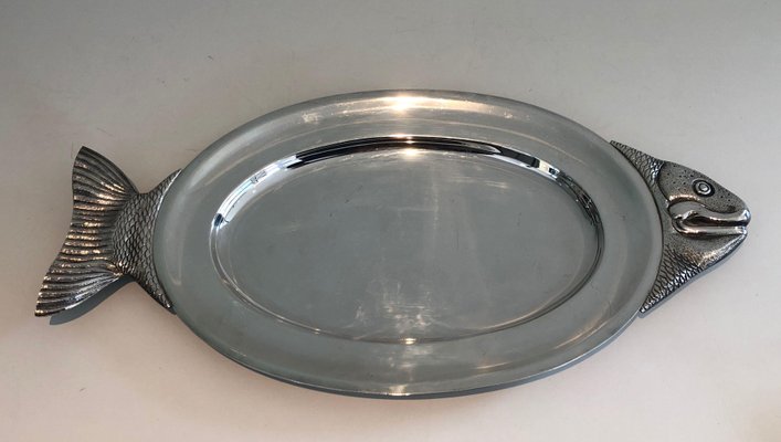 Italian Silver Metal Trays in Fish Shape, 1970s-BA-1394263