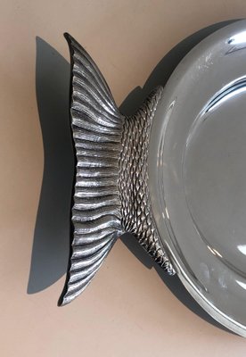 Italian Silver Metal Trays in Fish Shape, 1970s-BA-1394263