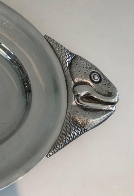 Italian Silver Metal Trays in Fish Shape, 1970s-BA-1394263