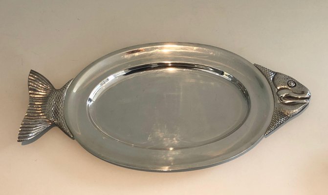 Italian Silver Metal Trays in Fish Shape, 1970s-BA-1394263