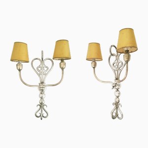 Italian Silver-Plated Brass Sconces, 1930s, Set of 2-RD-1754368