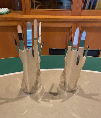 Italian Silvered Metal Hands by Gio Ponti for Sabattini, 1978, Set of 2-LYQ-1195203