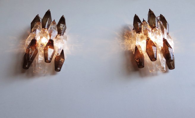 Italian Smoked and Trasparent Murano Glass Wall Sconces from Poliedri, 1990s, Set of 2-FHZ-1818541