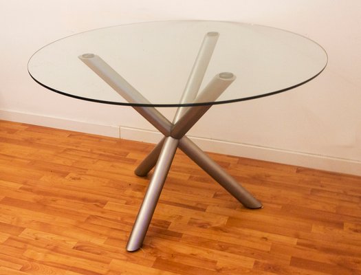 Italian Smoked Glass and Chromed Steel Dining Table, 1970s-MSC-555522