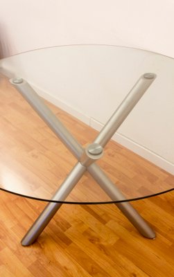 Italian Smoked Glass and Chromed Steel Dining Table, 1970s-MSC-555522