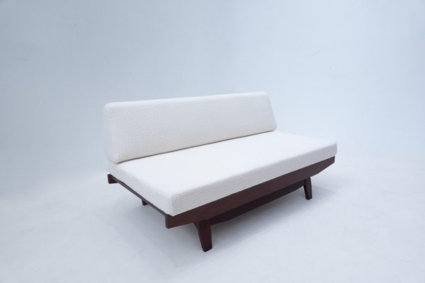 Italian Sofa in White Bouclé and Wood, 1960s-FGA-1419092