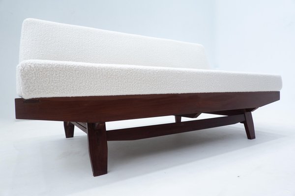 Italian Sofa in White Bouclé and Wood, 1960s-FGA-1419092