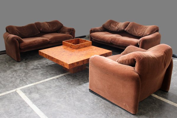 Italian Sofas & Armchair Set by Vico Magistretti for Cassina, 1980s, Set of 3-HZ-587243