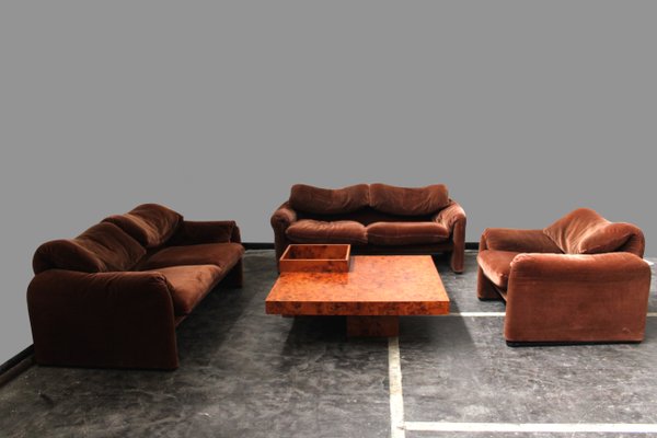 Italian Sofas & Armchair Set by Vico Magistretti for Cassina, 1980s, Set of 3-HZ-587243