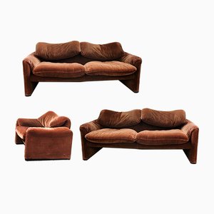 Italian Sofas & Armchair Set by Vico Magistretti for Cassina, 1980s, Set of 3-HZ-587243