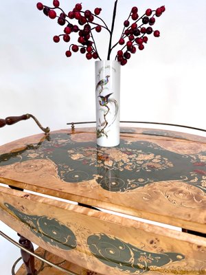 Italian Sorrento Wood Marquetry Serving Bar Cart with Ornate Brass Details and Foldable Table Top, 1930s-JP-2016358