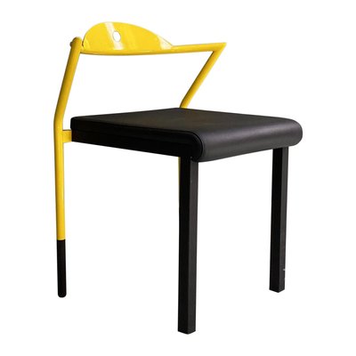 Italian Space Age Chair in Black Leather and Yellow Metal, 1970s-GDD-1382544