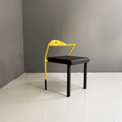 Italian Space Age Chair in Black Leather and Yellow Metal, 1970s-GDD-1382544