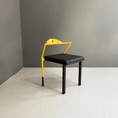 Italian Space Age Chair in Black Leather and Yellow Metal, 1970s-GDD-1382544