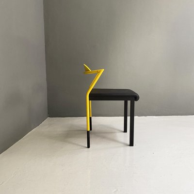 Italian Space Age Chair in Black Leather and Yellow Metal, 1970s-GDD-1382544