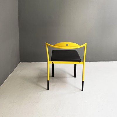 Italian Space Age Chair in Black Leather and Yellow Metal, 1970s-GDD-1382544