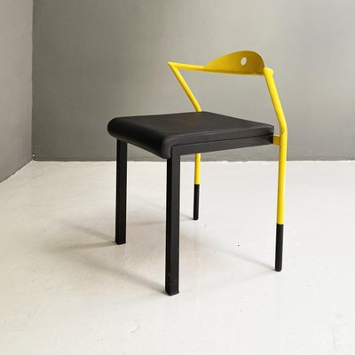 Italian Space Age Chair in Black Leather and Yellow Metal, 1970s-GDD-1382544